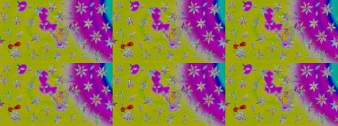 Tekstil, kumaş, ambalaj, hatıra defteri için hoş bir çiçek arkaplanı. Elle çizilmiş çiçek desenli Raster çizimi. Çocuksu tasarım. Yeşil arkaplanda.