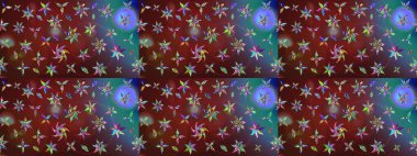 Çiçekli çizim şekli. Düz Çiçek Elementleri Tasarımı. Renkli Bahar Teması eskiz kalıbı. Kahverengi renkte çiçekler.