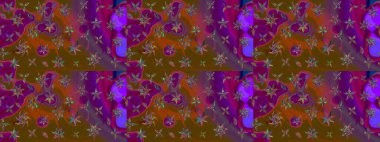 Çiçek desenli çizim. Düz Çiçek Elementleri Tasarımı. Renkli Bahar Teması eskiz kalıbı. Güzel kumaş deseni. Asya tekstil tarzında. Raster illüstrasyonu.