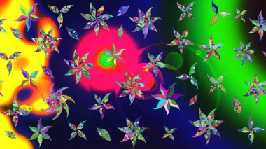 Düz Çiçek Elementleri Tasarımı. Renkli Bahar Teması eskiz kalıbı. Taslak desenli, modaya uygun kumaş deseni. Şirin çiçek elementleri. Raster illüstrasyonu.