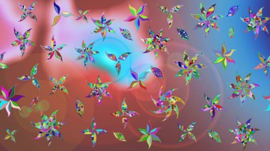 Raster Floral Illustration, Asyalı tekstil. Kahverengi renkli etnik çiçeklerle zarif bir eskiz deseni..