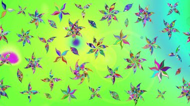 Raster illüstrasyonu. Çiçek desenli eskiz, darbeler, sıçramalar, yaz çiçekleri. Yeşil renkte çiçekler.