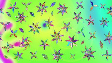 Ağaç dallı bahar çiçekleri ile desen, çiçek siluetiyle yeşil renkler. Raster deseni.