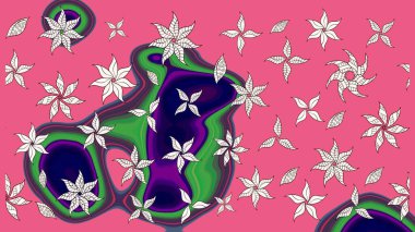 El çizimi çiçekli soyut çizim kalıbı. Raster illüstrasyonu. Pembe renkte çiçekler.