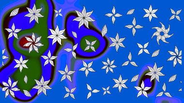 Raster illüstrasyonundaki çiçek desenli çizim. Mavi renkli çiçekler. Renkli Bahar Teması eskiz kalıbı. Düz Çiçek Elementleri Tasarımı.