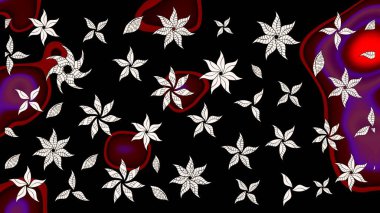 Raster illüstrasyonundaki çiçek desenli çizim. Siyah renkte çiçekler.