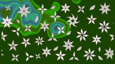 Raster illüstrasyonundaki çiçek desenli çizim. Yeşil renkte çiçekler.