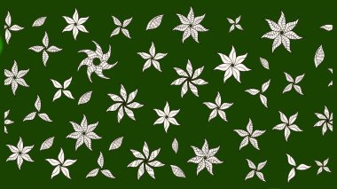 Yeşil renkli bitkilerden oluşan parlak çiçekli çizim deseni.