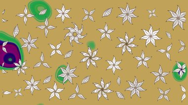 Raster illüstrasyonundaki çiçek desenli çizim. Sarı renkli çiçekler. Renkli Yaz Temalı eskiz kalıbı. Düz Çiçek Elementleri Tasarımı.