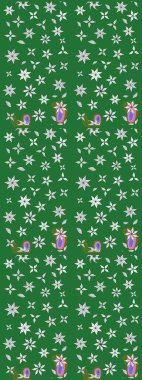 Yeşil renkli etnik çiçeklerle süslenmiş zarif bir eskiz şekli. Raster Çiçek İllüstrasyon Şirin Tekstil.