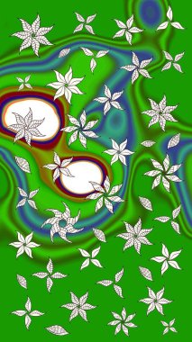 Yeşil renkli çiçekler. Renkli Bahar Teması eskiz kalıbı. Düz Çiçek Elementleri Tasarımı. Raster illüstrasyonunda çiçek deseni çizimi.