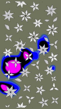 Çiçeksel çizim kalıbının yansıması. Vadinin yeşil renkli çiçekleri.