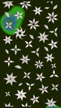 Gri renklerde bahar çiçekleri. Çiçekli karalama şeklinde Raster çiçek deseni. Raster illüstrasyonu.