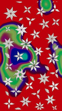 Raster deseni. Soyut çiçek çizim kalıbı arka planı. Kırmızı renklerde. Küçük çiçekteki sevimli çiçek deseni. Raster illüstrasyonu.