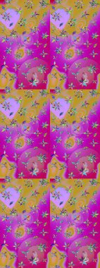 Düz Çiçek Elementleri Tasarımı. Raster Illustrasyon 'daki Çiçek Deseni' nin son moda çizimi. Mor renkte çiçekler. Renkli Yaz Teması çizim şablonu.