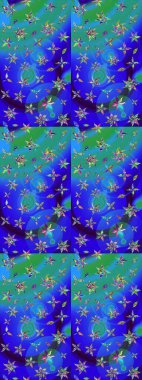 Şirin çiçekli eskiz deseni ve mavi renkli yapraklar, suluboya çiçek deseni, duvar kağıdı, kart veya kumaş için fayanslı. Raster illüstrasyonu.