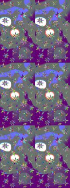 Raster illüstrasyonundaki çiçek desenli çizim. Gri renkli çiçekler. Renkli Bahar Teması eskiz kalıbı. Düz Çiçek Elementleri Tasarımı.