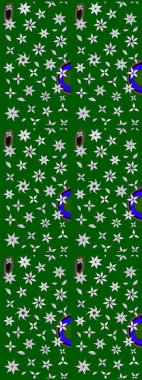 Raster deseni. Bahar çiçekleri dallı desen, yeşil renkler çiçekli siluet.