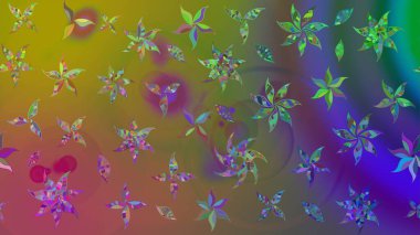 Raster illüstrasyonu. Düz Çiçek Elementleri Tasarımı. Renkli Bahar Teması eskiz kalıbı. Yeşil renkte zarif çiçekler ve suluboya..