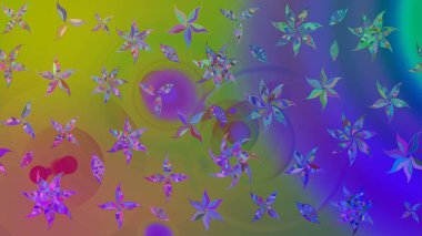 Renkli Yaz Temalı eskiz kalıbı. Sevimli çiçek raster deseni. Yeşil renkli çiçekler. Düz Çiçek Elementleri Tasarımı.