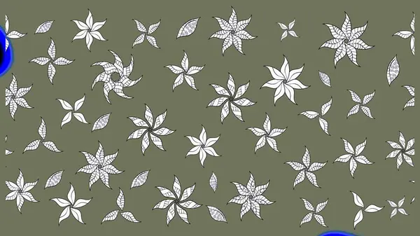 Raster çiçek desenli çiçek deseni, yapraklar, dekoratif elementler, sıçrama, lekeler, el çizimi kontur çizgileri ve Doodle çizim stili, grafik raster çizim çizimi.