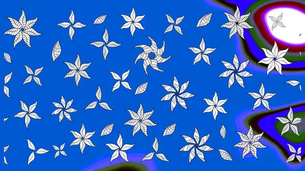 Suluboya çiçekli çiçek deseni. Raster illüstrasyonu. Mavi renkte Asya tekstili.