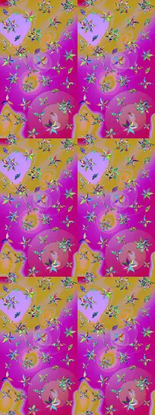 Düz Çiçek Elementleri Tasarımı. Raster Illustrasyon 'daki Çiçek Deseni' nin son moda çizimi. Mor renkte çiçekler. Renkli Yaz Teması çizim şablonu.