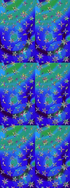 Şirin çiçekli eskiz deseni ve mavi renkli yapraklar, suluboya çiçek deseni, duvar kağıdı, kart veya kumaş için fayanslı. Raster illüstrasyonu.