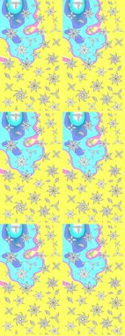 Raster illüstrasyonundaki çiçek desenli çizim. Sarı renkli çiçekler. Renkli Bahar Teması eskiz kalıbı. Düz Çiçek Elementleri Tasarımı.