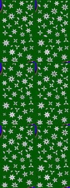 Şirin çiçekli eskiz deseni ve yeşil renkli yapraklar, suluboya çiçek deseni, duvar kağıdı, kart veya kumaş için fayanslı. Raster illüstrasyonu.