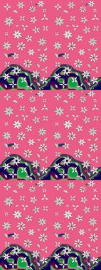 Renkli desenli eskiz deseni, pembe çiçekler ve dekoratif elementlerle. Eskiz geçmişi. Raster illüstrasyonu. Kumaş, tekstil, duvar kağıdı baskısı için. Antika retro tarzı.