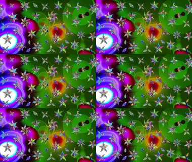 Hediye ambalaj kağıdı, tebrik kartları, posterler ve pankart tasarımı. Yeşil renkli çiçekler. Raster düz çiçek çizim deseni.