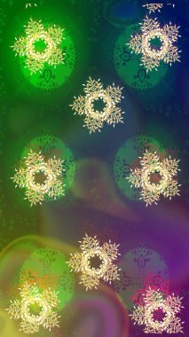 Düz kar karalama ikonları, kar taneleri silueti yeşil, mavi ve mor renkli yılbaşı afişleri, kartlar. Güzel soyut kar tanesi raster tasarımı. Yeni yıl kar tanesi.