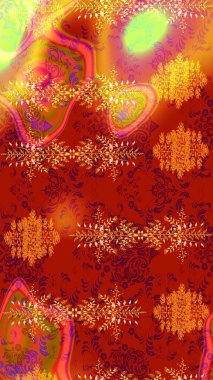 Güzel bir kış süsü. Kırmızı, turuncu ve sarı kar tanelerinden izole edilmiş. Renkli kar taneleri Raster illüstrasyonu.