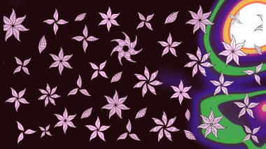 Düz Çiçek Elementleri Tasarımı. Güzel kumaş deseni. Zentangle soyut çiçekleri. Renkli Bahar Teması eskiz kalıbı. Karalama çiçeği. Raster illüstrasyonu.