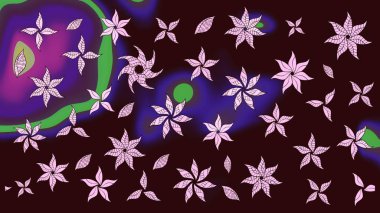 Düz Çiçek Elementleri Tasarımı. Raster Illustrasyon 'daki Çiçek Deseni' nin son moda çizimi. Renkli Yaz Temalı eskiz kalıbı. Güzel kumaş deseni.