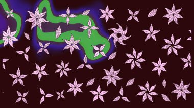 Raster illüstrasyonundaki çiçek desenli çizim. Süslü kumaş deseni. Düz Çiçek Elementleri Tasarımı. Renkli Bahar Teması çizim şablonu.