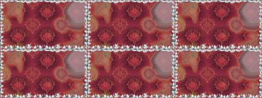 Çiçek ve yapraklı karalama şeklinde Raster çiçek deseni. Kibarca, kırmızı renkte bahar çiçekleri. Raster illüstrasyonu.