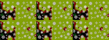 Raster deseni. Bahar çiçekleri dallı desen, yeşil renkler çiçekli siluet.