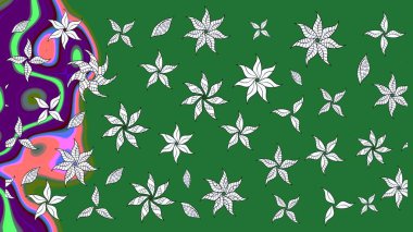 Çiçekli el çizimi çizimi deseni. Modern gelişim yeşil raster arka plan duvar kâğıdı illüstrasyon klasik çizgili iz sürme desenli çiçekler, çiçekli süsler.