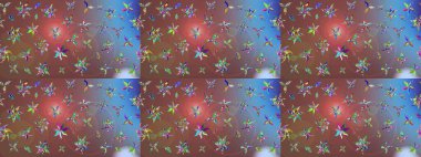 Süslü kumaş deseni. Renkli Bahar Teması eskiz kalıbı. Düz Çiçek Elementleri Tasarımı. Raster illüstrasyonunda çiçek deseni çizimi.