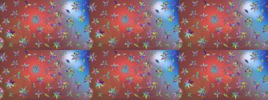 Çiçek desenli çizim. Raster illüstrasyonu. Asya tekstil tarzında. Raster illüstrasyonu. Kahverengi renkte çiçekler.