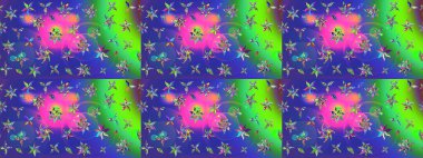 El çizimi. Çiçekli, yapraklı, çiçek desenli eskiz. Raster illüstrasyonu.