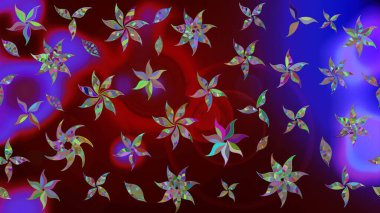 Parmak izi, kumaş, duvar kâğıdı, tekstil için raster dokusu. Renkli grunge, soyut arkaplanı colokahverengi çiçeklerle süslüyor. Nakış desenli çiçek deseni..