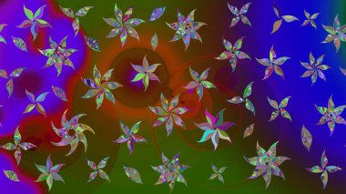 Halk tarzı. Moda baskıları için zarif bir şablon. Parlak renkli çiçekleri ve kahverengi renkli yaprakları olan harika bir çiçek deseni. Modern çiçek arkaplanı.