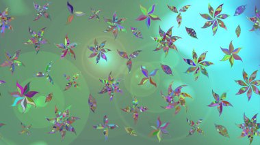 Düz Çiçek Elementleri Tasarımı. Renkli Bahar Teması eskiz kalıbı. Çiçek desenli çizim. Raster illüstrasyonu. Yeşil renkli çiçekler. Asya tekstil tarzında.