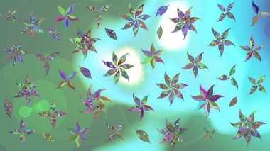 Yeşil renkli çiçekler. Raster illüstrasyonunda çiçek deseni çizimi.