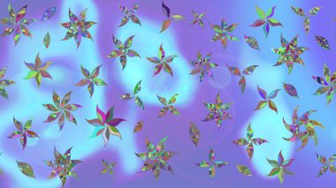 Raster illüstrasyonu. Mavi renkli çiçekler. Küçük çiçekte sevimli çiçek deseni var..