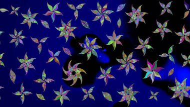 Raster illüstrasyonu. Mavi renkli şirin tekstil tarzında. Çiçek arkaplan. Renkli çizim kalıbı. Çiçek duvar kağıdı.