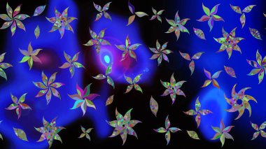 Tekstil için figür. Şirin, zarif çiçekler Raster illüstrasyonu. Yapraklı çizim şekli. Poster ya da kapak için arka plan. Davetiye ve kartpostal tasarımı için dekoratif çiçek unsurları.